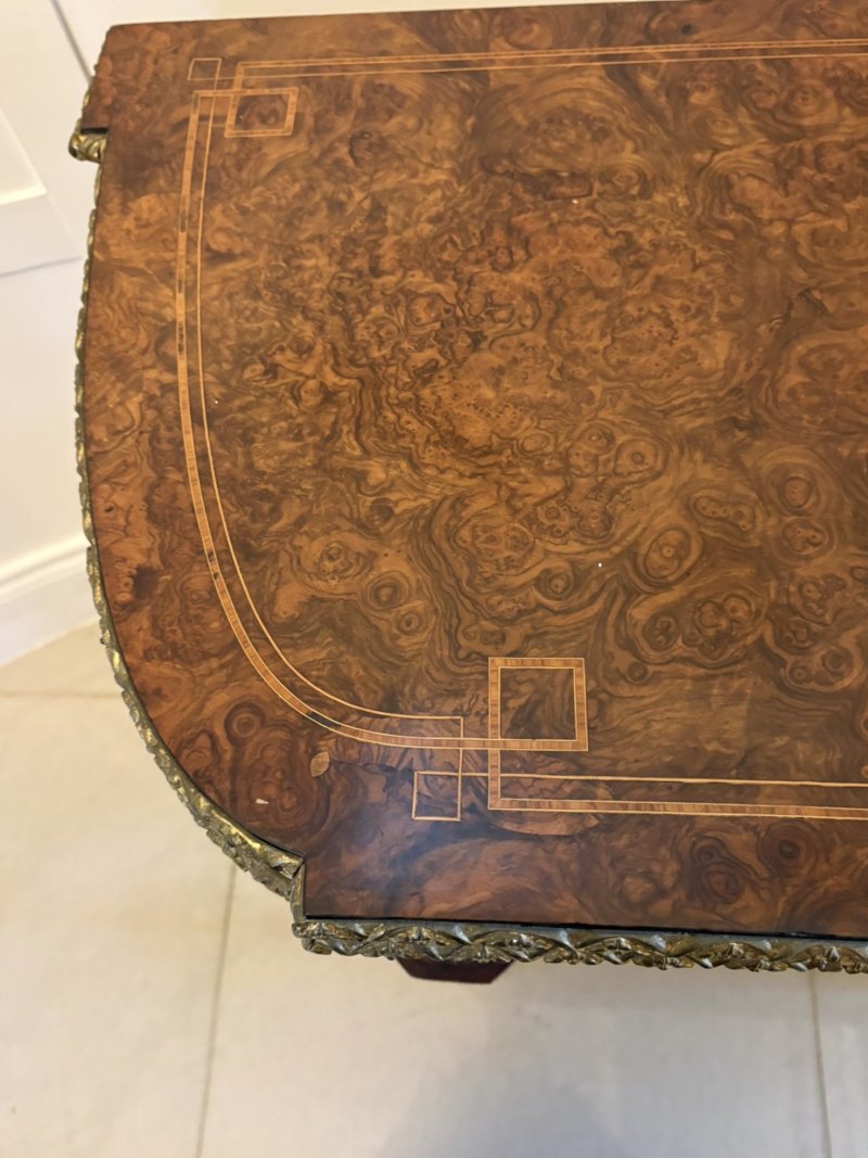 Antique Victorian Burr Walnut Card Console Table with Ormolu Mounts and Inlay - Image 8